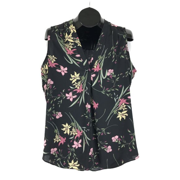 Vince Camuto Sleeveless V-Neck Rumple Blouse Women's Plus Size 1X Black Floral - Picture 1 of 9